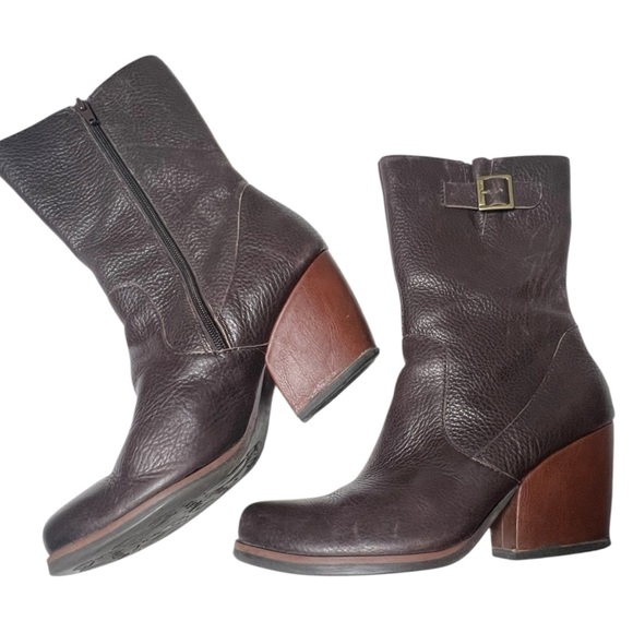 Korks by Kork-Ease Turner brown pebbled leather mid-calf stack heeled boots 9.5 - Picture 1 of 16